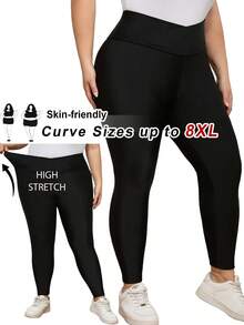 SHEIN CURVE+ Quần legging cạp cao màu đen dành cho nữ cỡ lớn, kiểu dáng thường ngày. - màu đen - Xem 1