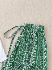 GlowEve Petite 1 Set Women Spaghetti Strap Tank Top + High Waist Elastic Waist Casual Pants - Green - View 6