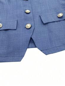 Lyxana Áo blazer nữ không tay màu trơn, thích hợp mặc đi làm hàng ngày. - Màu xanh bụi bặm - Xem 6