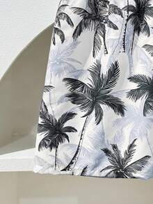 SHEIN 男童个性化泳裤，棕榈叶印花设计，舒适透气，适合游泳池和海滩穿着 - 藍色 - 查看 5