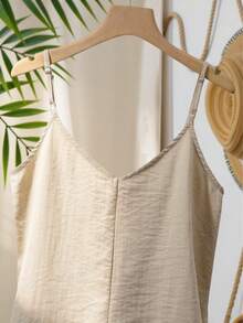 SHEIN LUNE Women's Sleeveless V-Neck Camisole Tank Top, Loose Fit, Lightweight, Summer - Beige - View 4