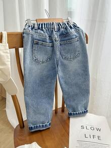 男童百搭休闲弹力腰牛仔裤，适合日常穿着、上学，风格百搭，四季皆宜 - 淺色水洗藍 - 查看 2