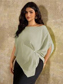 Roveilla Áo kiểu nữ cỡ lớn màu trơn, vạt áo bất đối xứng, kiểu Pháp, tay ngắn, vai lệch, dáng casual, áo màu xanh lá cây cỡ lớn, váy màu xanh lá cây nhạt cỡ lớn, áo màu xanh lá cây nhạt cỡ lớn, áo bất đối xứng, áo và áo kiểu nữ cỡ lớn, áo kiểu nữ casual, áo kiểu nữ thanh lịch, kiểu váy mới nhất cho nữ cỡ lớn, áo kiểu mới nhất cho nữ, hàng mới về. - Màu xanh Bạc hà - Xem 6