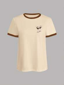 INAWLY Bộ đồ hai mảnh mùa hè dành cho nữ, quần short kẻ sọc trắng nâu, áo thun nữ dáng rộng, bộ đồ cơ bản bán chạy nhất, họa tiết dự tiệc cocktail. - Nhiều màu - Xem 4