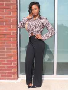 Steph T Camisa con estampado geométrico, blusas de manga larga - Marrón - Ver 5