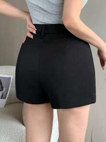DAZY Pantalones cortos de mujer de negocios casuales negros, diseño minimalista con bolsillos, adecuados para la oficina y el transporte en primavera y verano - Negro - Ver 7