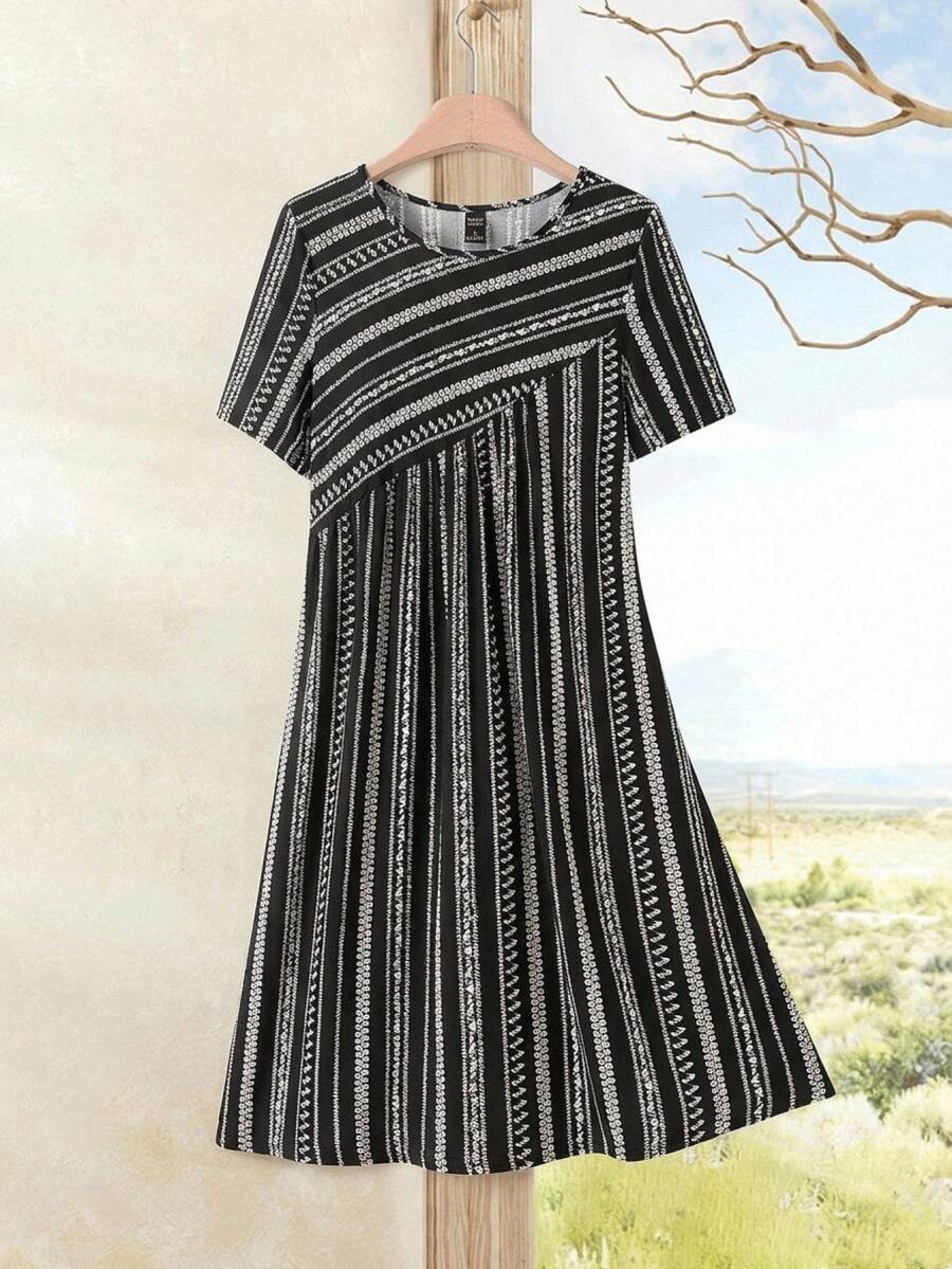 EMERY ROSE Đầm ngắn tay kẻ sọc thường ngày dành cho nữ - Nhiều màu - Xem 1