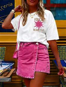 DrmWander Áo thun cổ tròn tay ngắn cỡ lớn phong cách Bohemian in khẩu hiệu, thích hợp cho mùa xuân/hè. - trắng - Xem 2