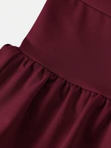 SHEIN Girlism 少女针织纯色可爱荷叶边多层内置短裤迷你裙，Y2K时尚，返校季 - 酒紅色 - 查看 3