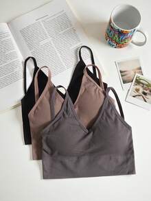 Lowkey Lull Women's Casual Comfy Plain Fabric Bralettes Medium Stretch Backless Design Multicolor Pack - Multicolor - View 1