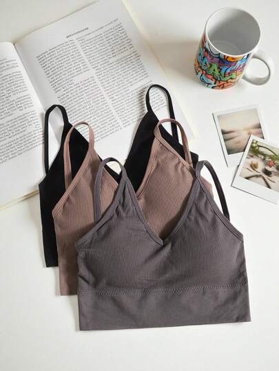 Lowkey Lull Women's Casual Comfy Plain Fabric Bralettes Medium Stretch Backless Design Multicolor Pack