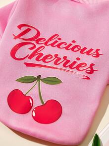PETSIN 1 Piece Of Cherry Print Pet Pink Sports Style Thick And Warm Spring And Autumn Pet Clothing With Letters - Pink - View 4