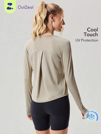 OutZeal Women Outdoor Tee Gym Top UV Protection Cool Touch Long Sleeve Cross-Over Pleat With Thumbhole