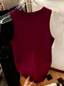 Resyla 休闲水钻装饰纯色圆领背心，夏季 - 彩色 - 查看 2