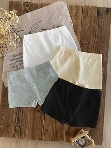 4pcs/Set Girls' Minimalist Bow & Floral Print Cute Soft Cotton Briefs, Multiple Colors (Pink, White, Gray, Black) - Multicolor - View 2