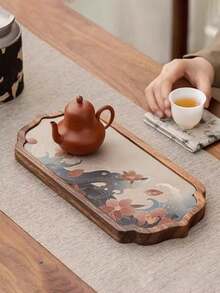 1件装吸水实木中国禅意胡桃木干茶托盘，适用于家庭办公室茶道文化创意装饰 - 彩色 - 查看 2