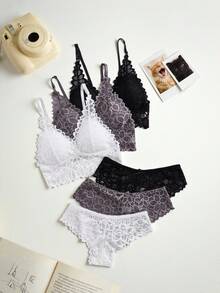 Lowkey Lull 3packs Floral Lace Lingerie  Bra & Panty Sets - Multicolor - View 1