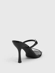 CUCCOO SZL 女士鞋履 春夏新款黑色方头细高跟水钻搭扣细带高跟凉鞋拖鞋 时尚舒适 百搭通勤性感派对女凉鞋 女鞋 - 黑色 - 查看 3