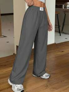 SHEIN EZwear Loose Casual Vacation Straight Leg Gray Pants, Spring/Summer - Grey - View 5