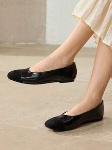 MOTF MUJERES BAILARINAS DE CUERO PU CUADRADAS DE CONTRASTE PARA NAVIDAD - Negro - Ver 9