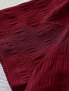 Linhara Plus Size Women's Solid Color Textured V-Neck Short Sleeve Casual Regular Blouse, Suitable For Going Out, Vacation, Club - Burgundy - View 5