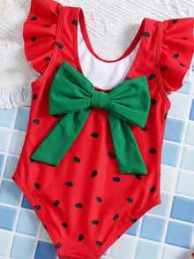 Emery Rose Kids Emery Rose Kids 女婴蝴蝶装饰荷叶袖连体泳衣 - 彩色 - 查看 7