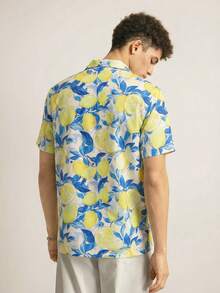 SWAVVY Men's Fashionable Printed Short Sleeve Shirt, Spring/Summer - Yellow - View 2