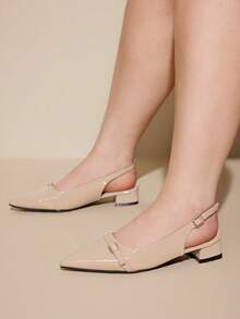 CUCCOO CURVES Women Shoes Women's Pointed Buckle Design Everyday Versatile Fashion Wide Last High Heels - Apricot - View 4