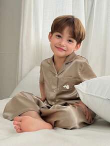 DAZY 男童单排扣短袖上衣和裤子休闲家居服睡衣套装 - 卡其色 - 查看 7