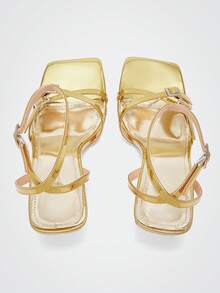 Maija Women's Fashion Diamond Buckle Square Toe High Heel Strap Sandals - Gold - View 3