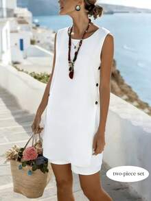 Louniche Women's Casual Comfortable Textured 2 Pieces Set - White - View 3