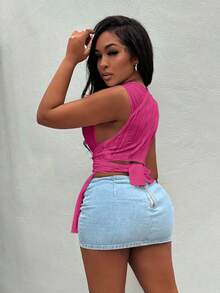 Slaydiva Women's Solid Color Sexy Front Tie Hollow Out Camisole Women's Vest Tops Yoga Top Women's Tops And Blouses Workout Tops Women Women's Tank Tops Summer - Hot Pink - View 5
