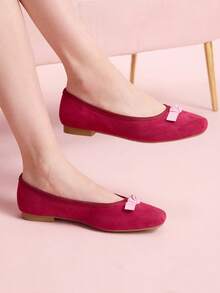 CUCCOO DOLLMOD Chaussures plates à bout carré bordeaux avec nœud, polyvalentes et mignonnes pour un usage quotidien - Rouge foncé - Voir 7