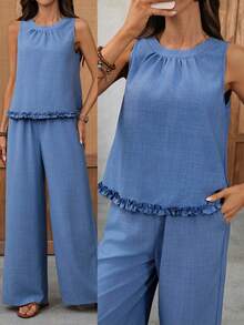 EMERY ROSE 女士优雅褶皱V领杏色短袖衬衫 - 彩色 - 查看 3