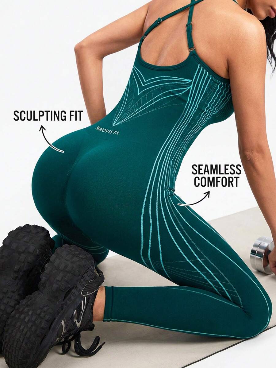 Innovista Women's Contrast Stripe Fitted Jumpsuit Cycling Outfit - Green - View 1