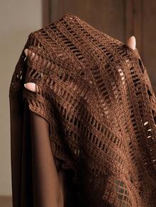 Anewsta Elegant Sexy Knit Patchwork One-Shoulder Fishtail Dress - Coffee - View 8