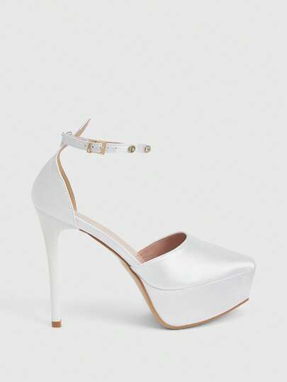 CUCCOO LuxiPop Spring And Summer New Style Fashionable Rhinestone-Encrusted Ankle Strap Structure Design Pointed Toe Wine Glass Heel High Heel Platform Waterproof Elegant And Sexy Apricot Color Plastic Material Women's High Heels Open-Toe Shoes Evening Dress Shoes Date Afternoon Tea Party Valentine's Day Elegant Outfit