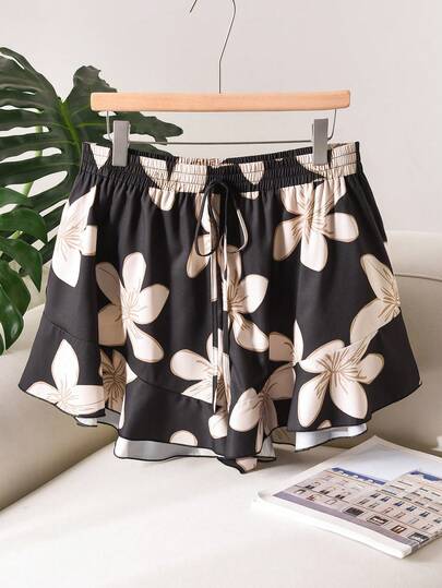 CosyJoli מכנסיים קצרים קז'ואל מידות גדולות עם הדפס דיגיטלי ומכפלת