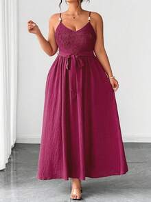 SHEIN Elenzya A Large-Sized Woven Elegant Summer Women's Dress - Red - View 6