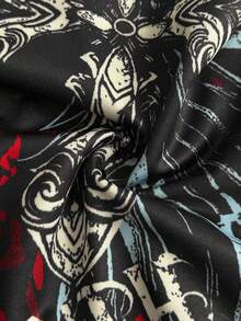 Maweii 女士性感印花镂空撞色系带吊带背心，适合日常、度假和派对穿着，大码尺码 - 黑色 - 查看 7