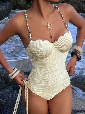 Opulessa Maillot de bain une pièce ajusté de couleur unie pour femmes, plage d'été