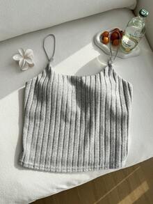 CovetEZ Plus Size Casual Fleece Ribbed Camisole Top With Built-In Bra - Grey - View 4