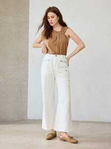 PREMIUM Giày bệt nữ bằng da giả, trang trí kim loại - Màu be - Xem 3