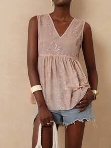 Vesra Women's New Fashion Sequin Embroidered Sleeveless Blouse - Pink - View 5