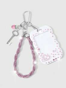ROMWE Kawaii 1 Nuevo Ins Lujo Exquisito Dulce Chica Alto Valor Rosa Resina Fresa Rosca Llave Brillante Rhinestone Suave Cerámica Diamante Cuerda Muñequera "Modelo de joyería de diamantes DIY" Gratis Un Pegatina de Rhinestone de Amor, Cubierta deslizante de encaje ondulado blanco de acrílico Tarjeta de campus Tarjeta de cubierta Tarjeta de estrella Tarjeta de viaje Cubierta de tarjeta de tráfico Accesorios de llavero DIY Bolso Colgante Colgante, Adecuado para trabajadores de oficina, estudiantes, fanáticos de fiestas, uso diario, regalos de vacaciones - Rosa - Ver 13