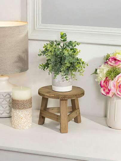 1 Small Size Solid Wood High Leg Natural Wooden Stool Plant Stand Multifunctional Garden Balcony Patio Indoor Outdoor Home Decor Rustic Sturdy Succulent Holder Flower Pot Display Shelf