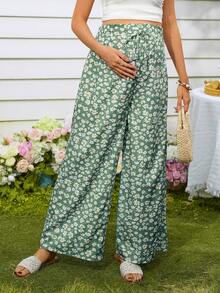 SHEIN Maternity Casual Ditsy Floral Wide Leg Pants - Multicolor - View 3