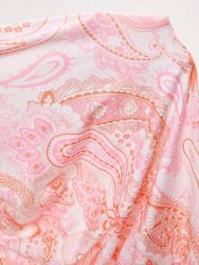 Coolane 女士春夏时尚Y2K度假风日常穿搭腰果花图案弹力粉色修身长款V领优雅连衣裙 - 粉色 - 查看 7