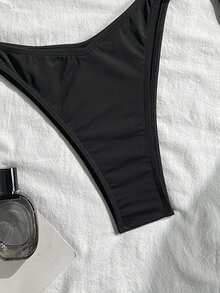 Swim SXY Solid Color Lace-Up Snake Shaped Sexy Bikini Set Bikinis Set For Women 2 Pieces Set - Black - View 8