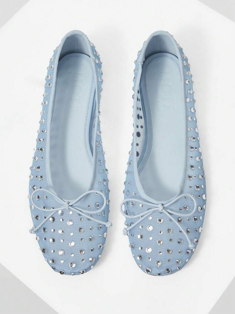 WOMEN SHOES NEW EUROPEAN AND AMERICAN FASHION MESH RHINESTONE BOW SMALL SQUARE TOE FLAT SHOES, VERSATILE, COMFORTABLE, LIGHTWEIGHT, SIMPLE BALLET ELEGANT FAIRY STYLE DANCE SHOES SPRING SHOES